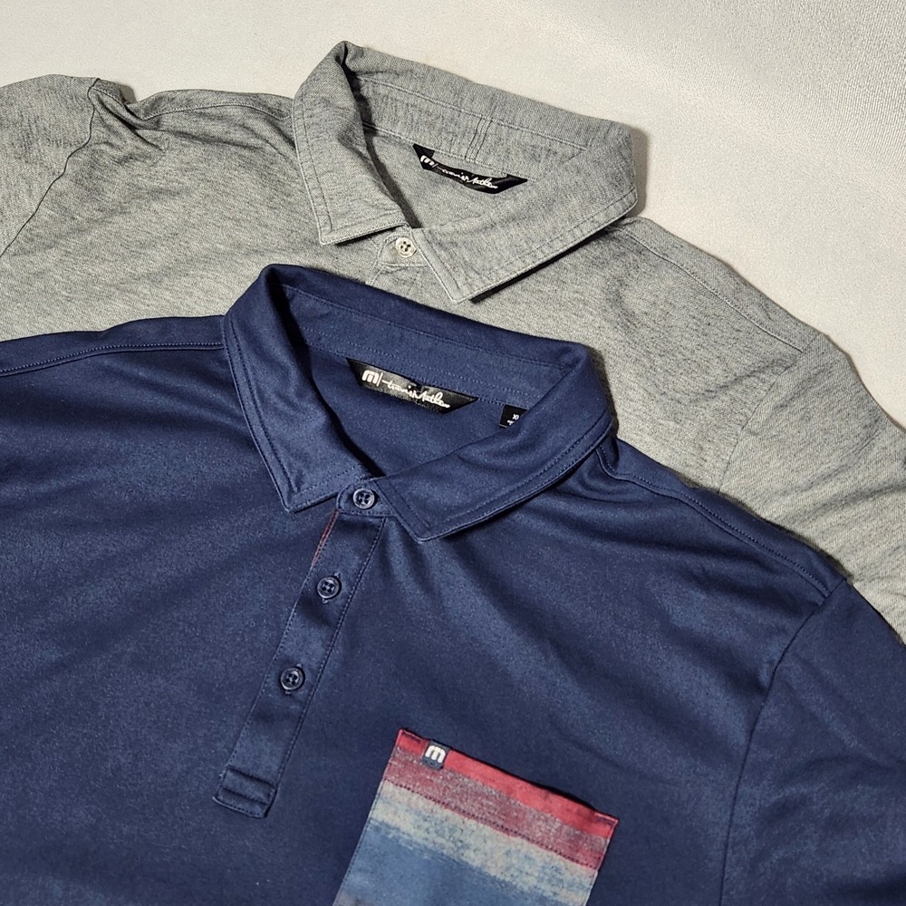 lot of 2 Men's TRAVIS MATHEW Golf POLO Gray & Navy Blue Size XL s/s lightweight